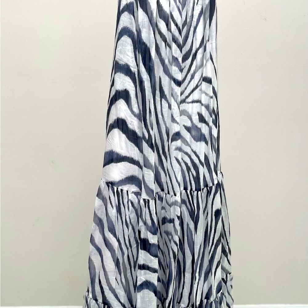 Banana Republic Canna Ramie Maxi Dress- White/Navy Blue Zebra Print